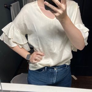 Ruffle arm Cream Blouse, Love 8 Brand, Size Medium